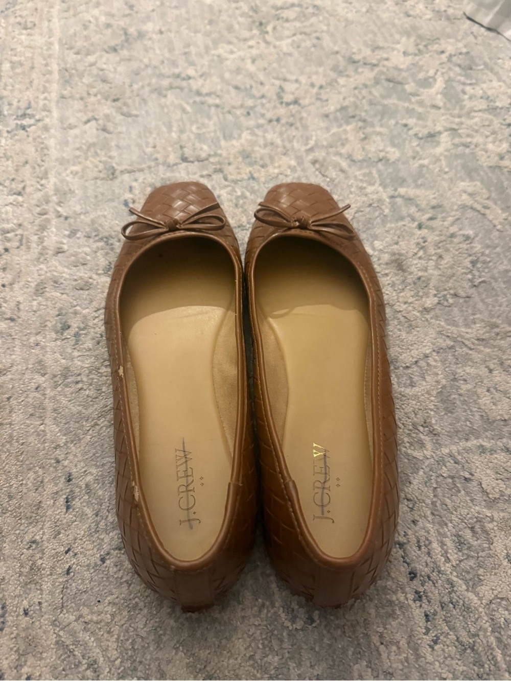 J. Crew Tan Quilted Bow Ballet Flats